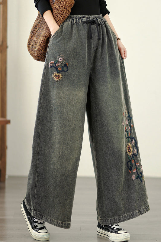 Women's Baggy Jeans Drawstring Wide Leg Denim
