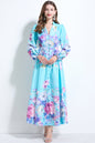 Women's Floral Print V-Neck Button up Slit Maxi Dress