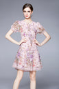SSY-Women's Floral Puff Sleeve Low Waist Ruffle Short Dress
