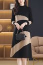 Women's Long Sleeve Sweater Knit Color Block Dress