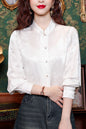 Women's Silk Satin Jacquard Long Sleeve Blouses