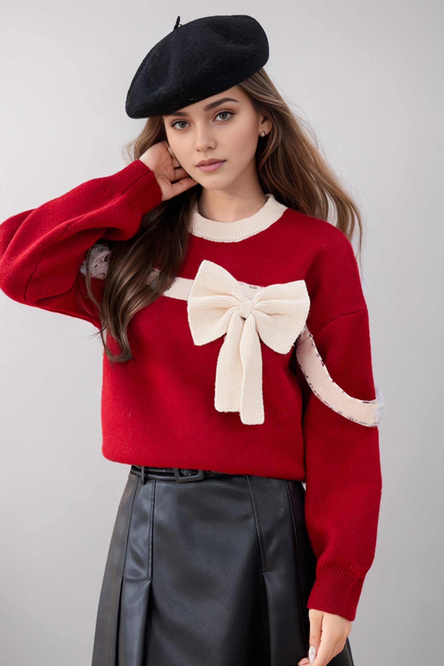 SD-Womens Bow Tied Knit Sweater