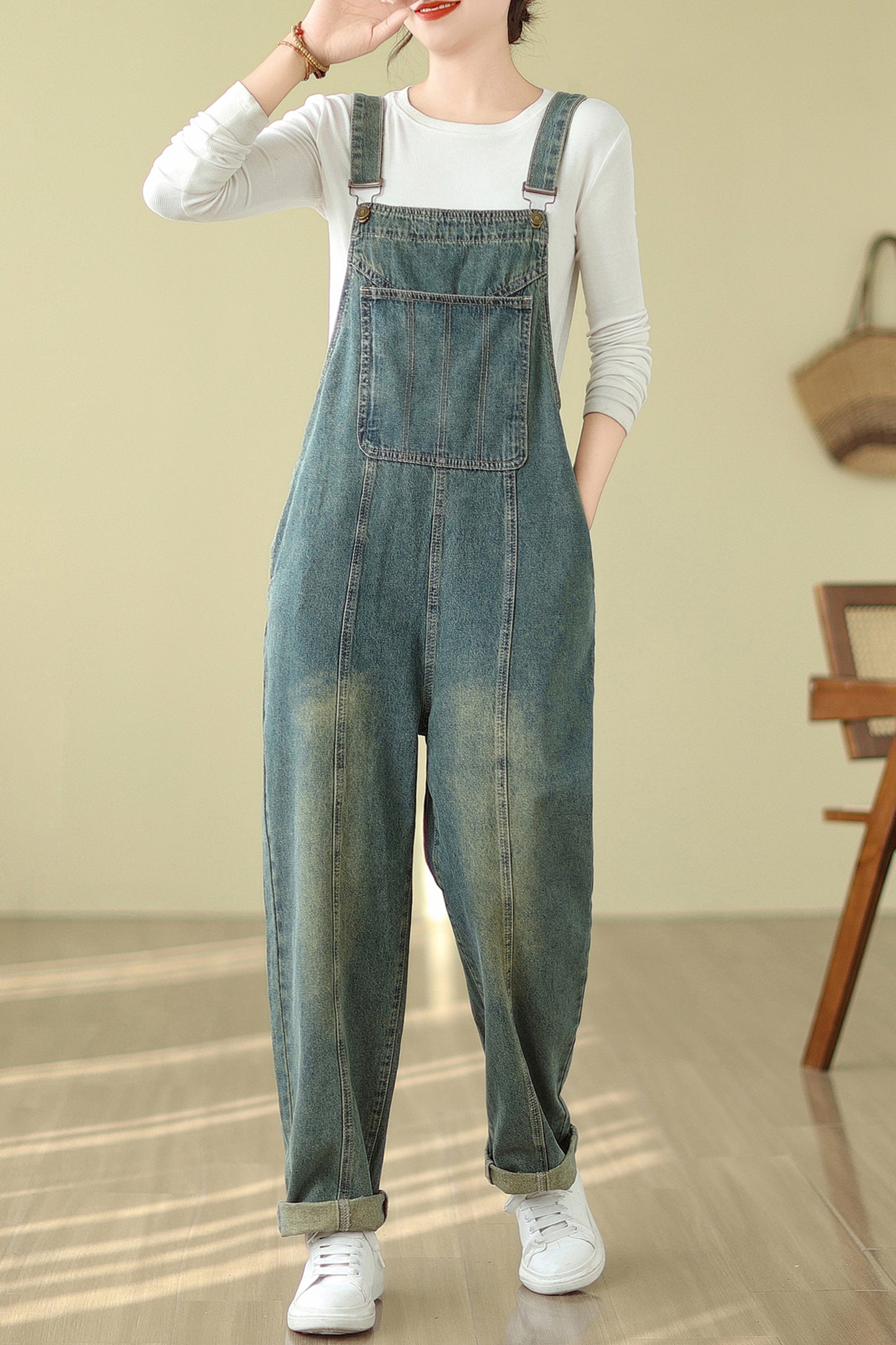 Stretchy Loose Bib Overalls with Pockets