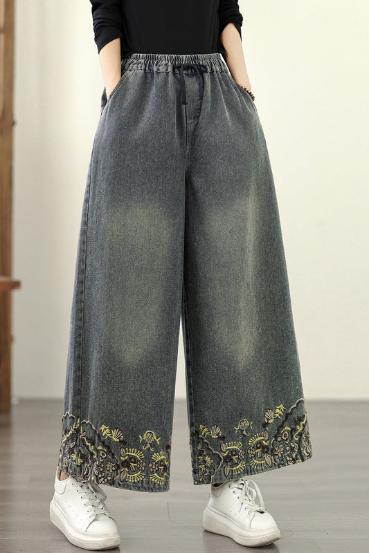 Women's Baggy Jeans Drawstring Wide Leg Denim