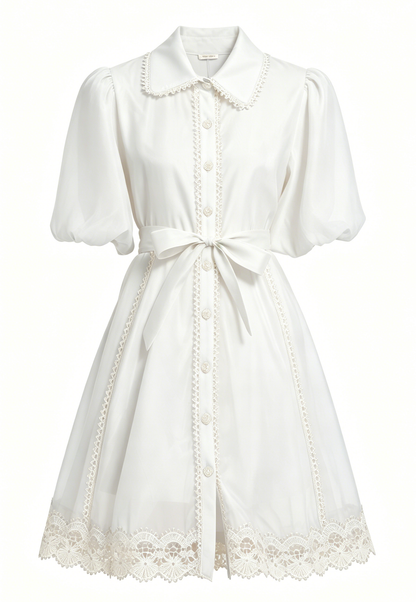 White Lace Trim Organza Mini Dress