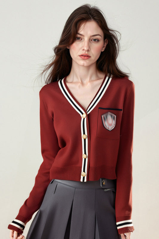 Women's Sweater V-Neck Ribbed Knit Preppy Knitwear