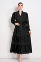 Women's V-Neck Puff Sleeve Lace Tiered Maxi Dress