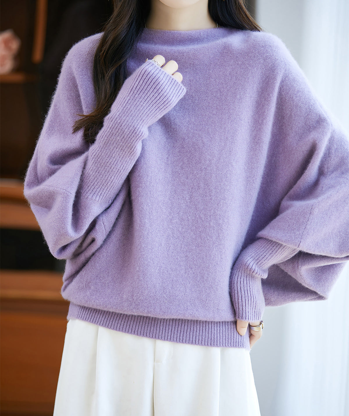 28723 Women's Batwing Sleeve Knit Sweater - LAI MENG FIVE CATS