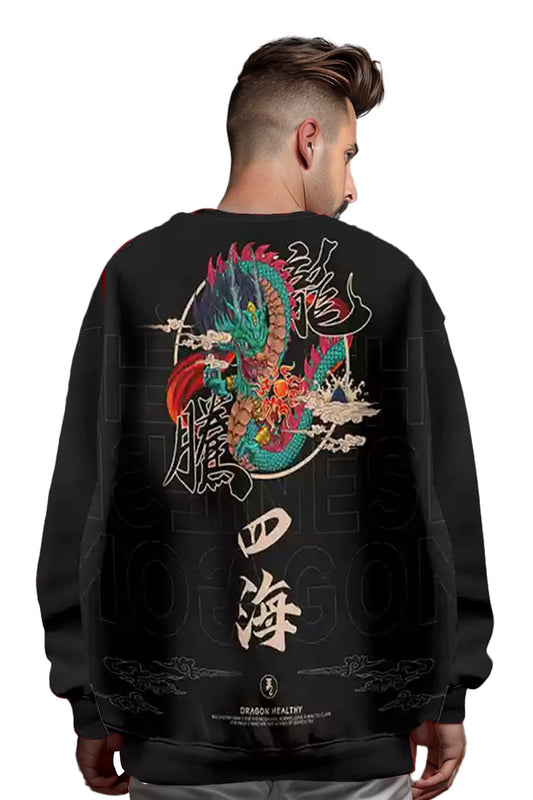 Lightweight Dragon Graphic Print Pullover Sweatshirt