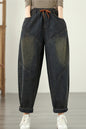 Women's Baggy Jeans Elastic Waist Harem Barrel Denim