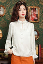 Women's Silk Satin  Pearl Jacquard Blouse Top