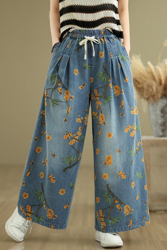 Women's Jeans Elastic Waist Wide Leg Denim Pants