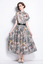 Women's Short Sleeves Collar Printed Midi Dress