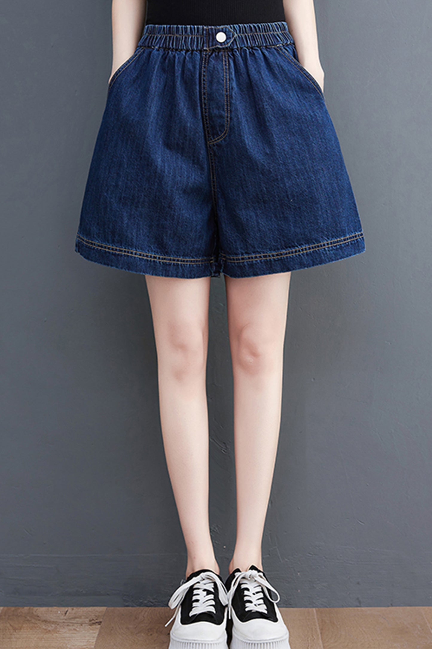 Women's High Waisted Baggy Jean Wide Leg Denim Shorts - LAI MENG FIVE CATS