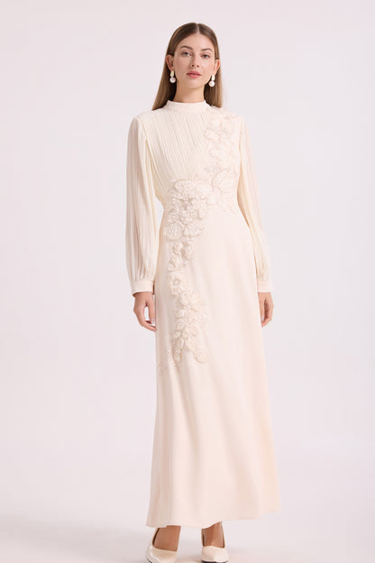 Romantic 3D Flower Lantern Sleeve Maxi Evening Formal Dress