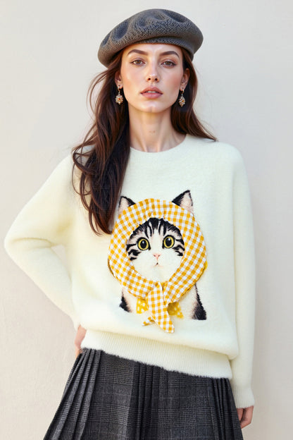 Women's Cat Sweater Fun Graphic Pullover Top