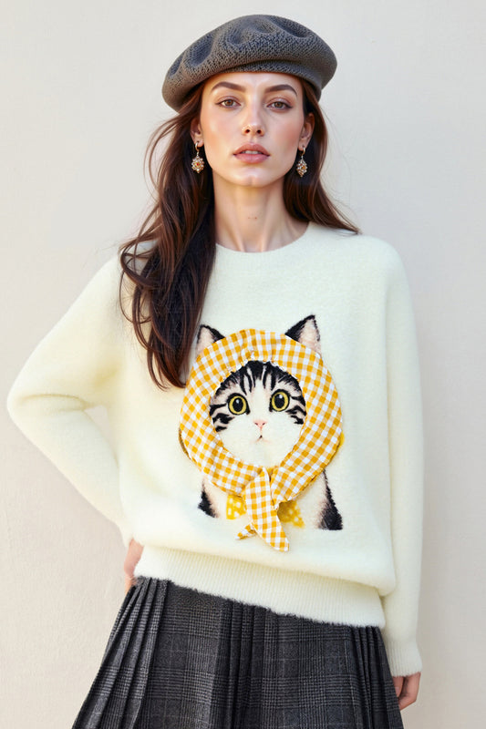 Women's Cat Sweater Fun Graphic Pullover Top