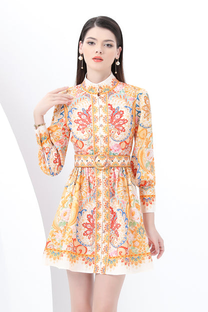 Women's Button up Floral Print Mini Shirt Dress