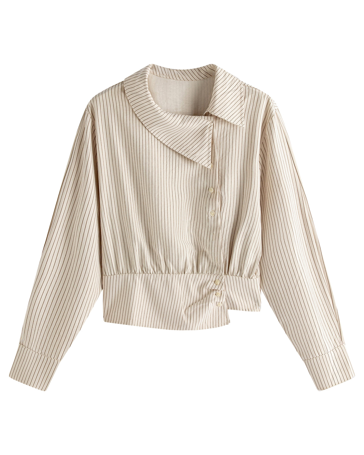 Women’s Pinstripe Asymmetrical Collar Button-Up Shirt
