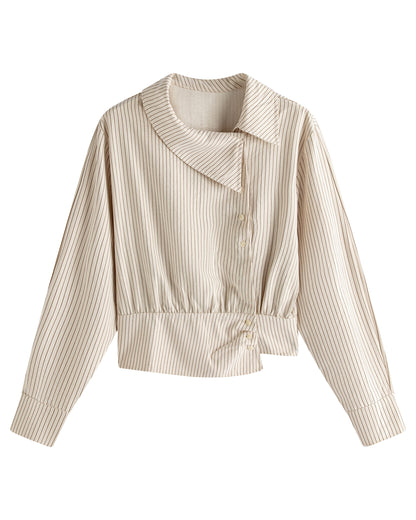 Women’s Pinstripe Asymmetrical Collar Button-Up Shirt