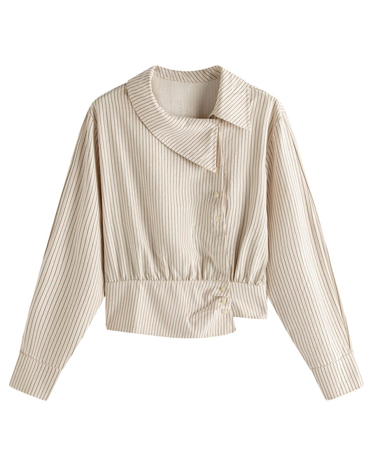 Women’s Pinstripe Asymmetrical Collar Button-Up Shirt