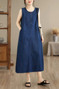Sleeveless Denim Loose Lightweight Jean Midi Dress with Pockets