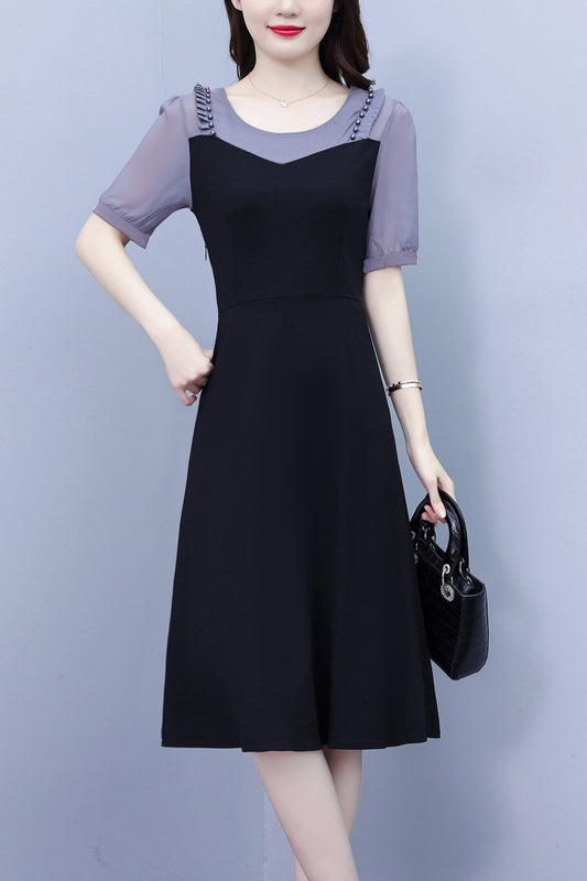 Women's Short Sleeve Pocket A-line Stretch Midi Dress