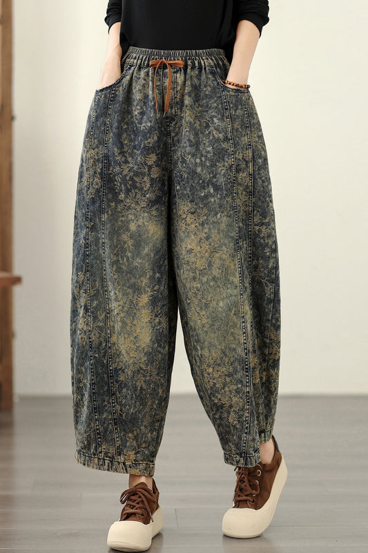 Women's Harem Baggy Jeans Drawstring Barrel Denim