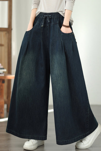 Women's Jeans Elastic Waist Baggy Wide Leg Denim Pants