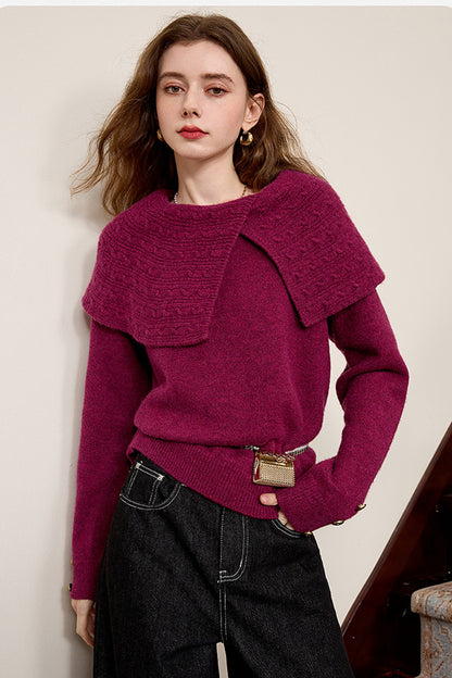 Women's Asymmetric Lapel Sweater Chunky Knitwear Top