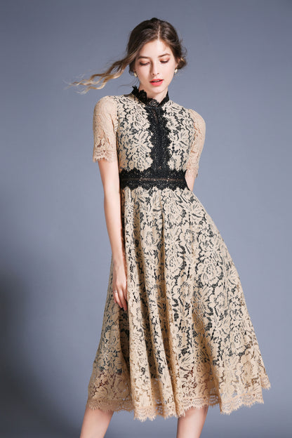 SSY-Women's Short Sleeve Lace Cocktail Midi Dress