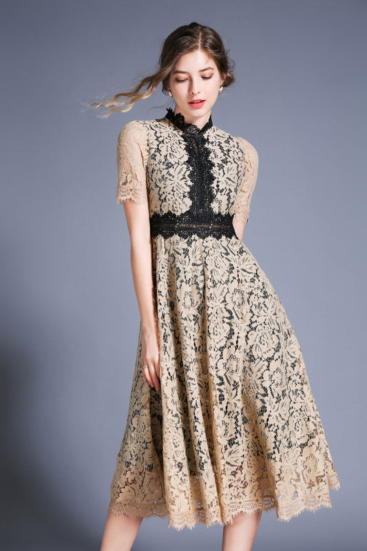 SSY-Women's Short Sleeve Lace Cocktail Midi Dress