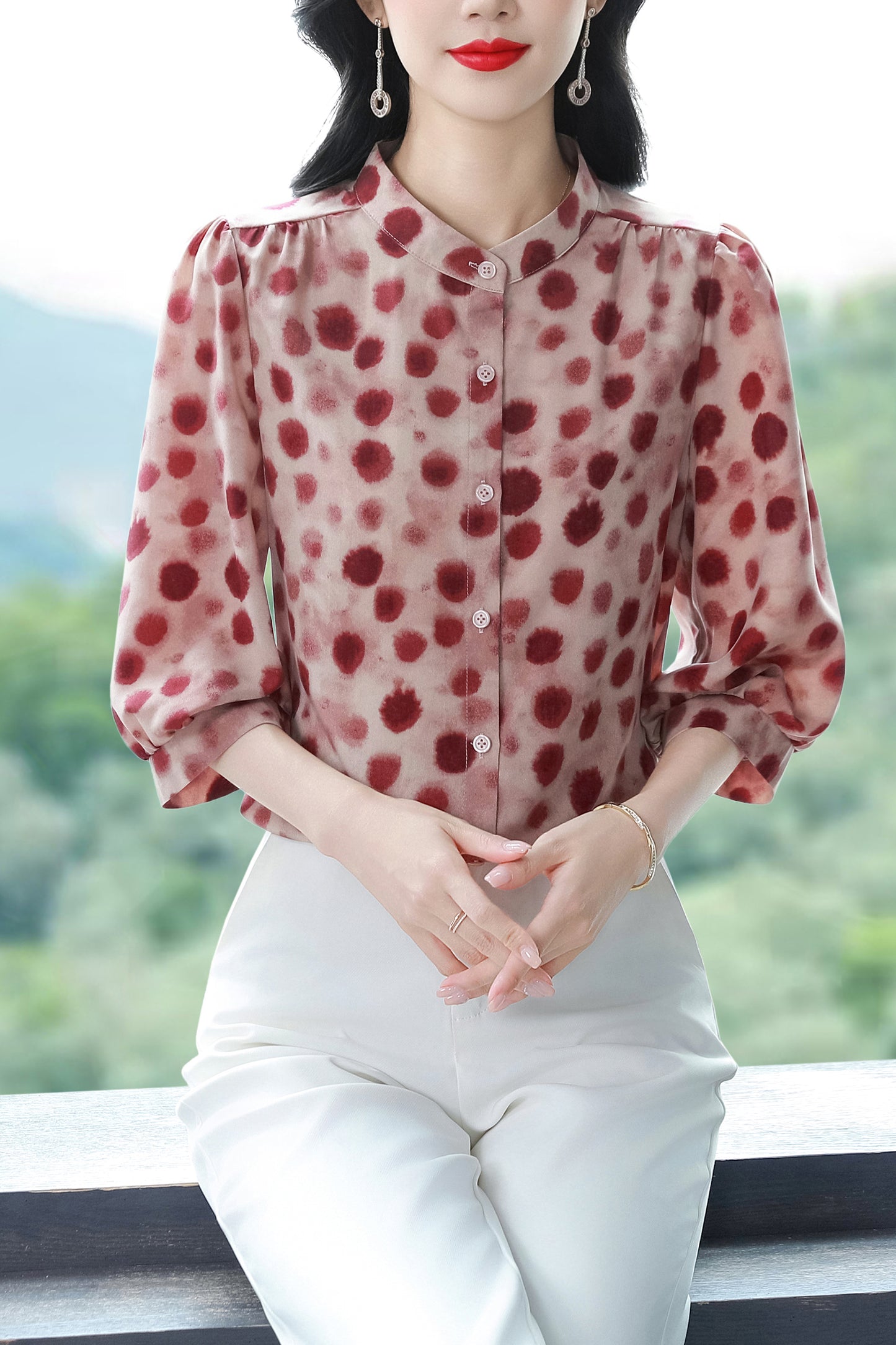 Women's Floral Print Puff Sleeve Loose Blouses Top