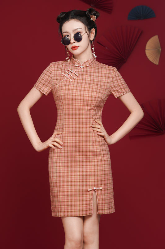 Women's Cheongsam Print Short Sleeve Mini Dress