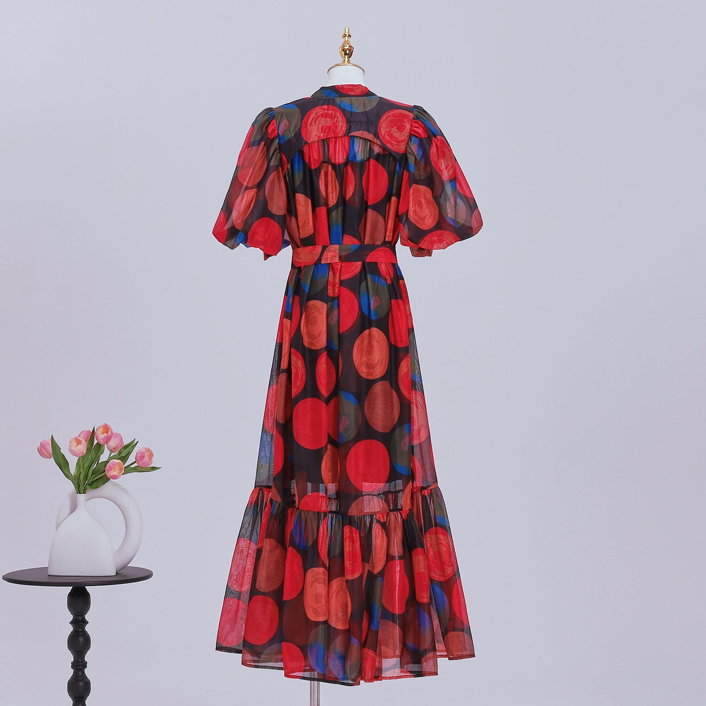 Women's Floral Print Puff Sleeve Fishtail Loose Maxi Dress