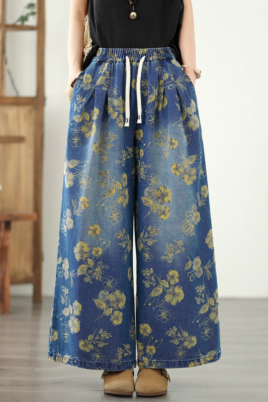 Women's Jeans Elastic Waist Wide Leg Denim Pants
