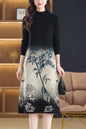 Women's Fashion Print Knit Pullover Sweater Midi Dress