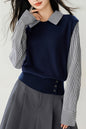 Women's Collared Stirpe Long Sleeve Pullover Sweater