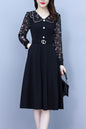 Women's Peter Pan Collar Long Sleeve Pocket Midi Dress