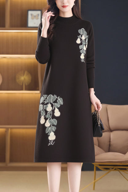 Women's Long Sleeve Sweater Knit Tunic Midi Dress