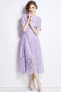 Women's Flowy Floral Lace Short Sleeve Round Neck Evening Dress