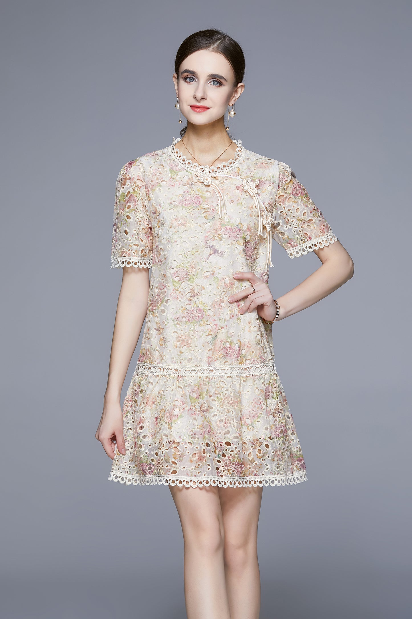 SSY-Women's Short Sleeve Hollowed Out Mini Dress