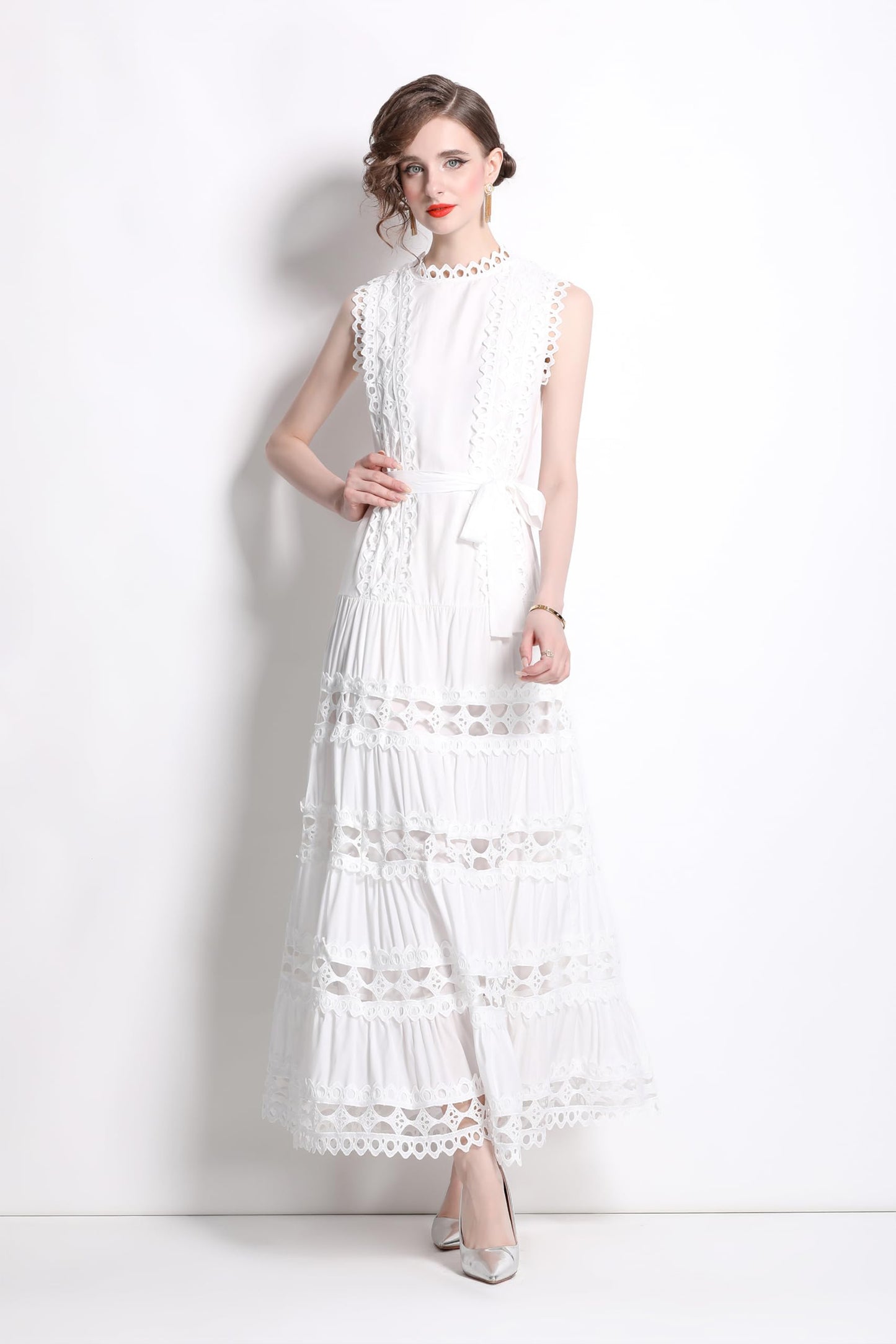 BK-Sleeveless Hollow Belt Maxi Dress