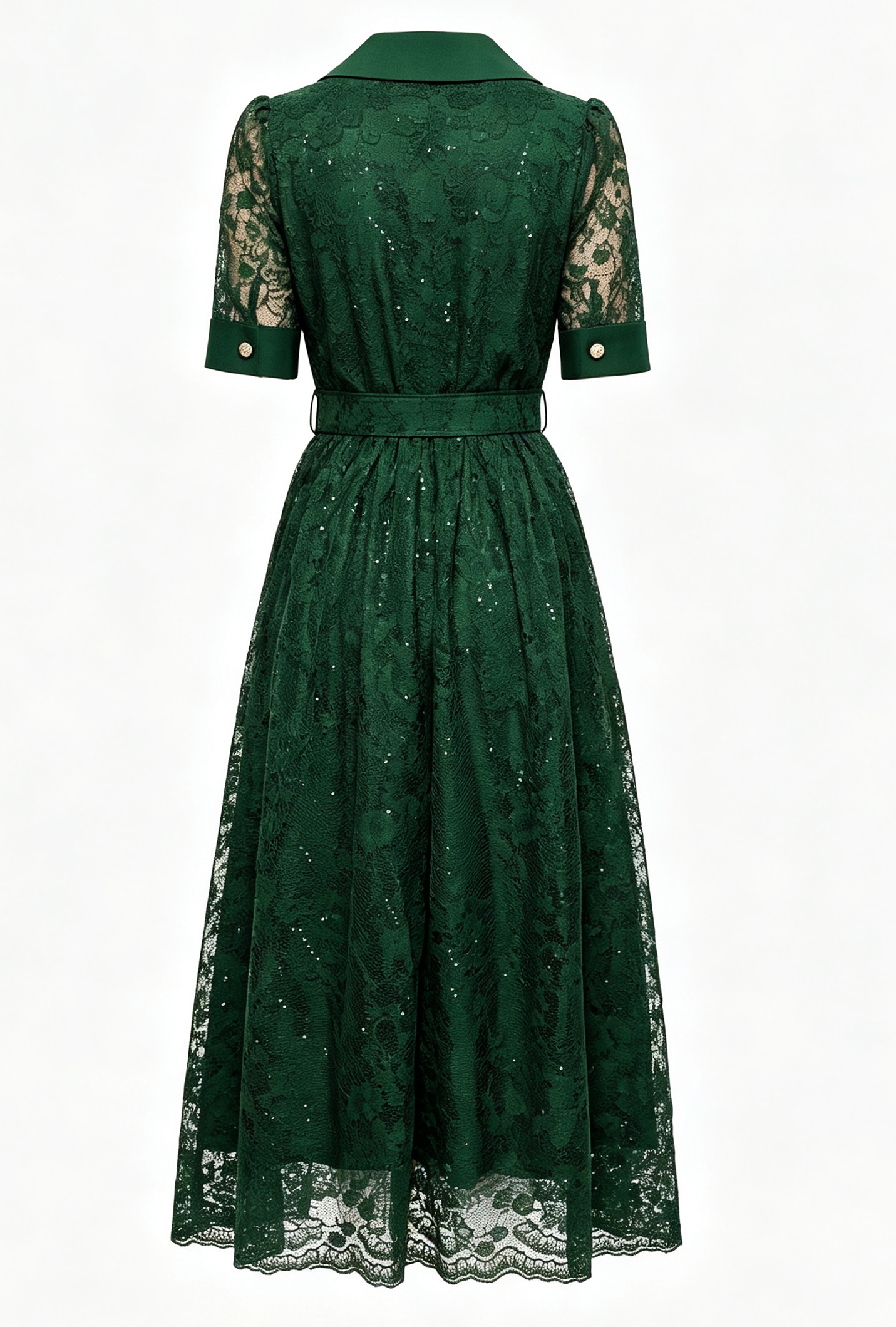 V Neack Lace Midi Dress with Belt