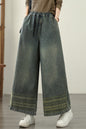Women's Baggy Jeans Embroidery Drawstring Wide Leg