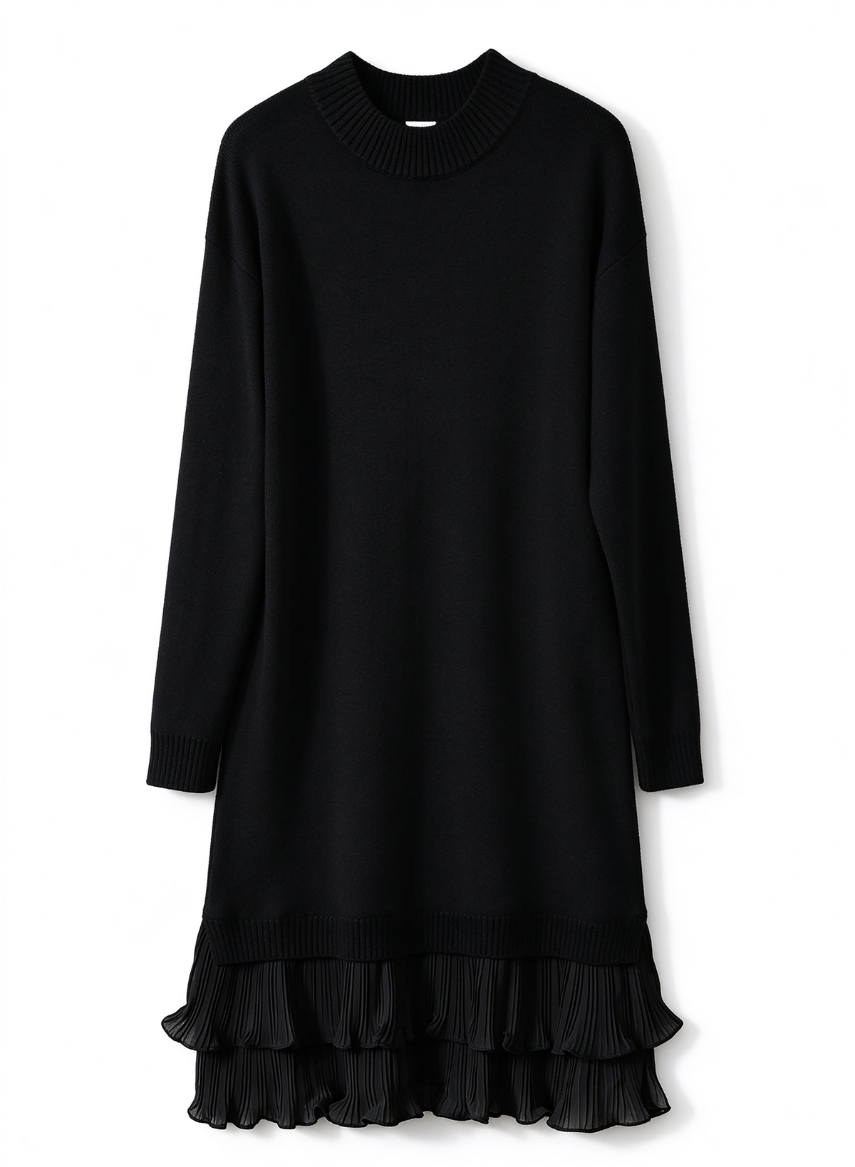 28706 Layered Ruffle Hem Knit Dress – Cream & Black
