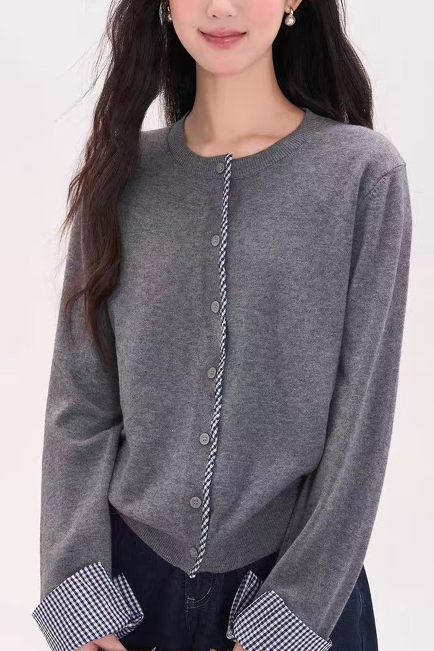 Women's Cardigan Sweaters Plaid Long Sleeve Knit
