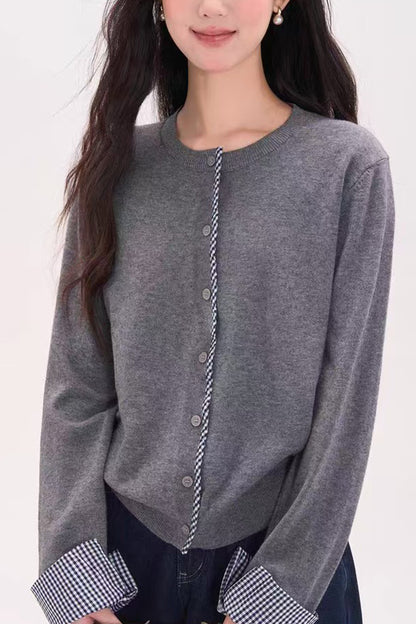 Women's Cardigan Sweaters Plaid Long Sleeve Knit