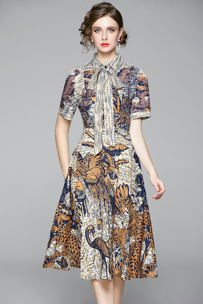 SSY-Women's Short Sleeve Floral Print Button Midi Dress