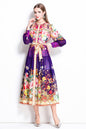 Women Floral Print Puff Sleeve Split Sheer Maxi Dress